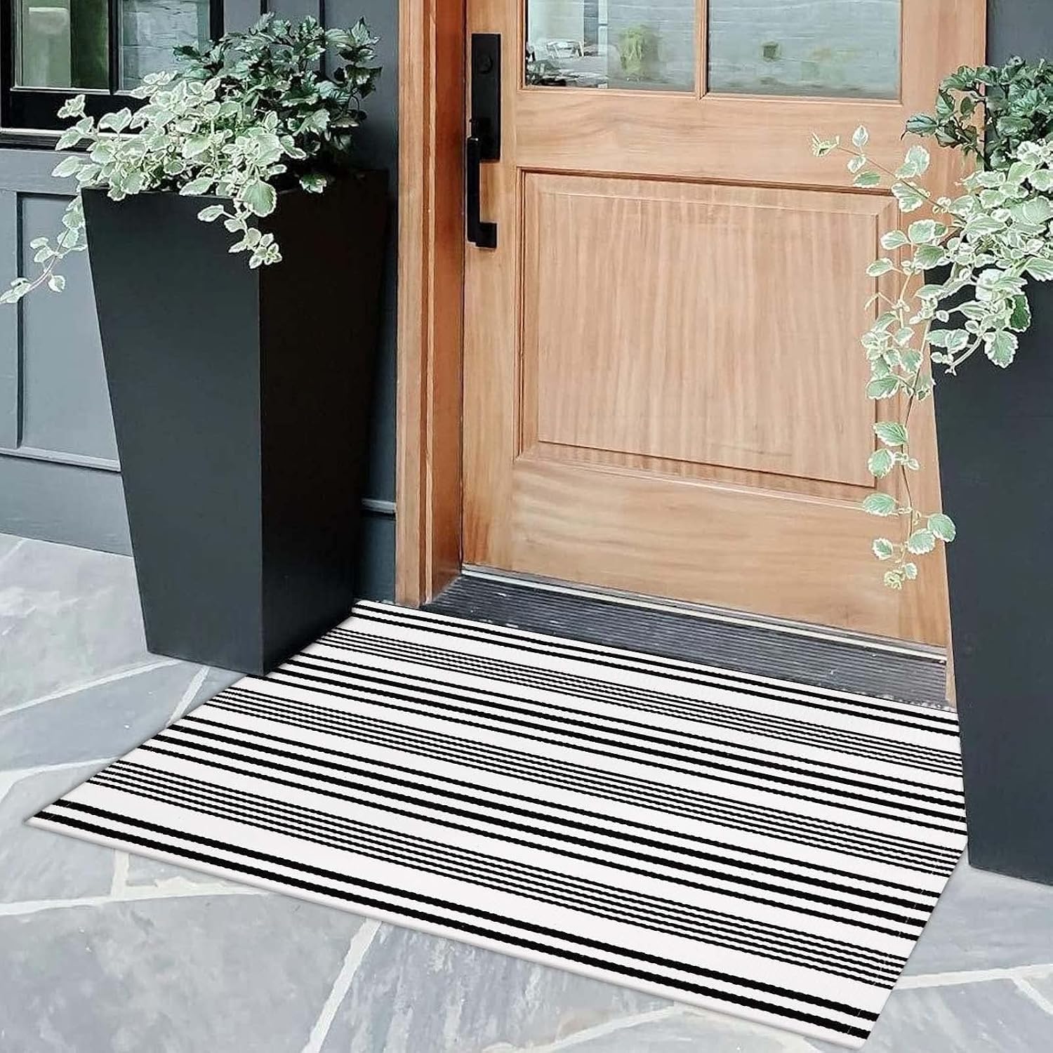 Front Door Mat 24"x35" Halloween Welcome Mat Black and White Outdoor Rug