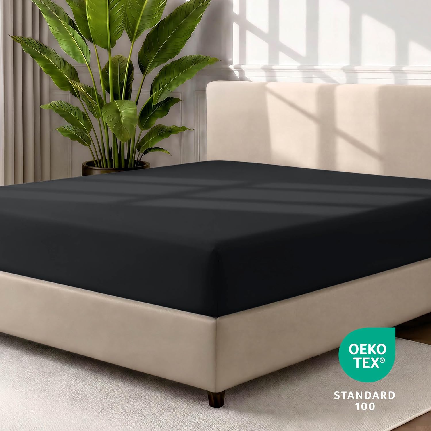 Bare Home Full XL Fitted Sheet - 1800 Ultra-Soft (Full XL, Black)