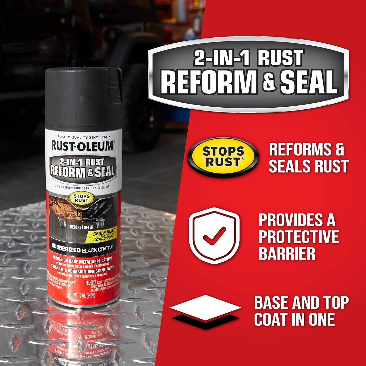 Rust-Oleum Stops Rust 2-in-1 Rust Reform & Seal Coating Spray, Black