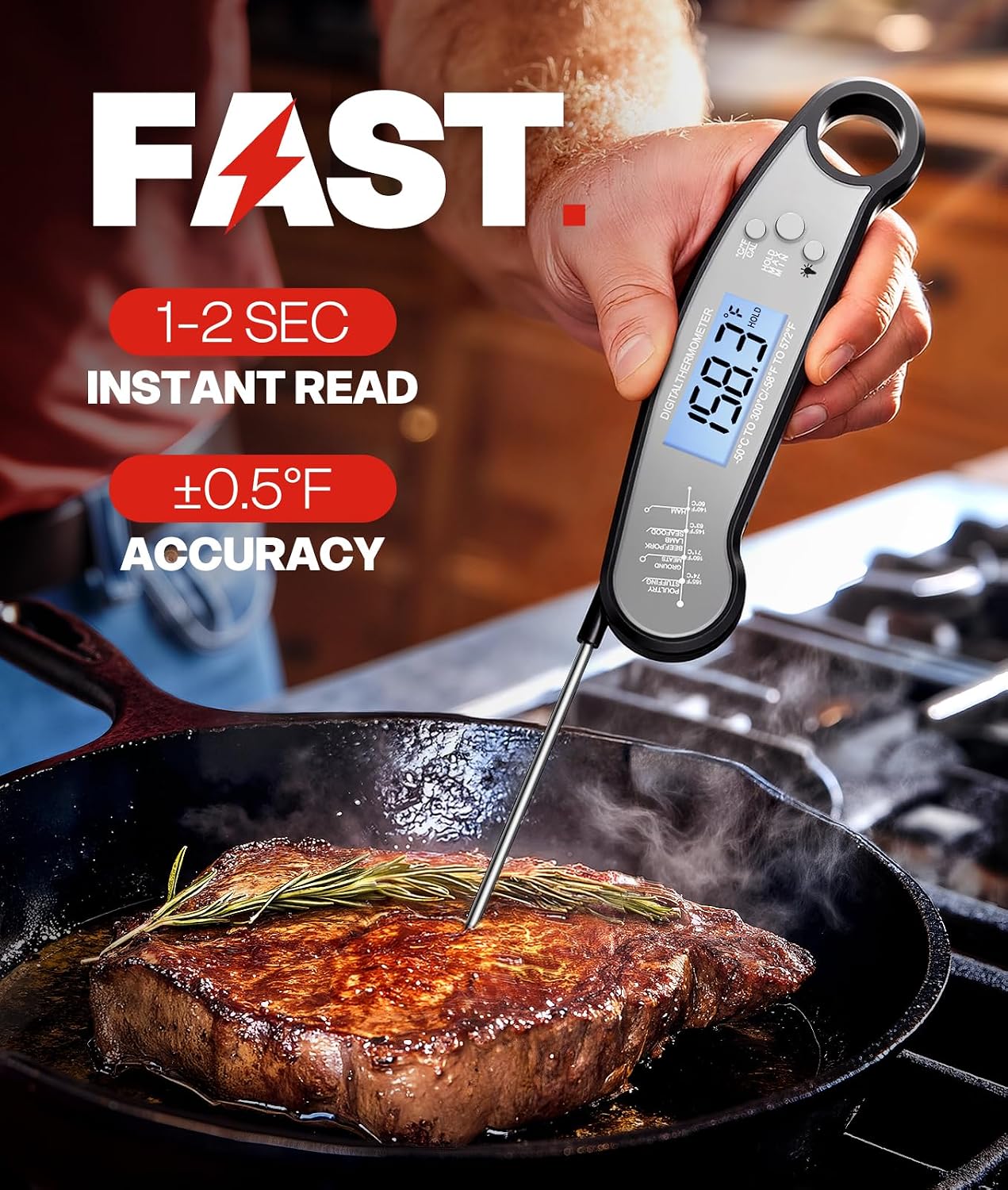 Meat Thermometer Digital, Food Thermometer for Cooking, Black & Grey