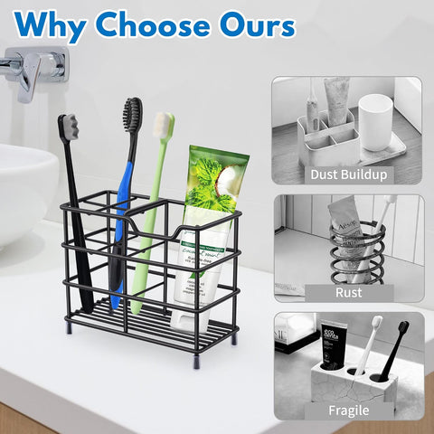 Toothbrush Holders for Bathrooms 304 Stainless Steel Quick Drying Black