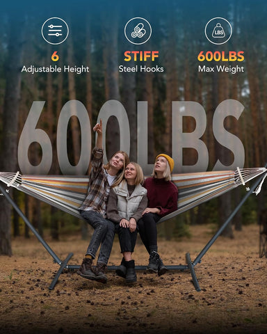 Everyfun Double Hammock with Stand for 2 Person, 600 lb Capacity, Coffee