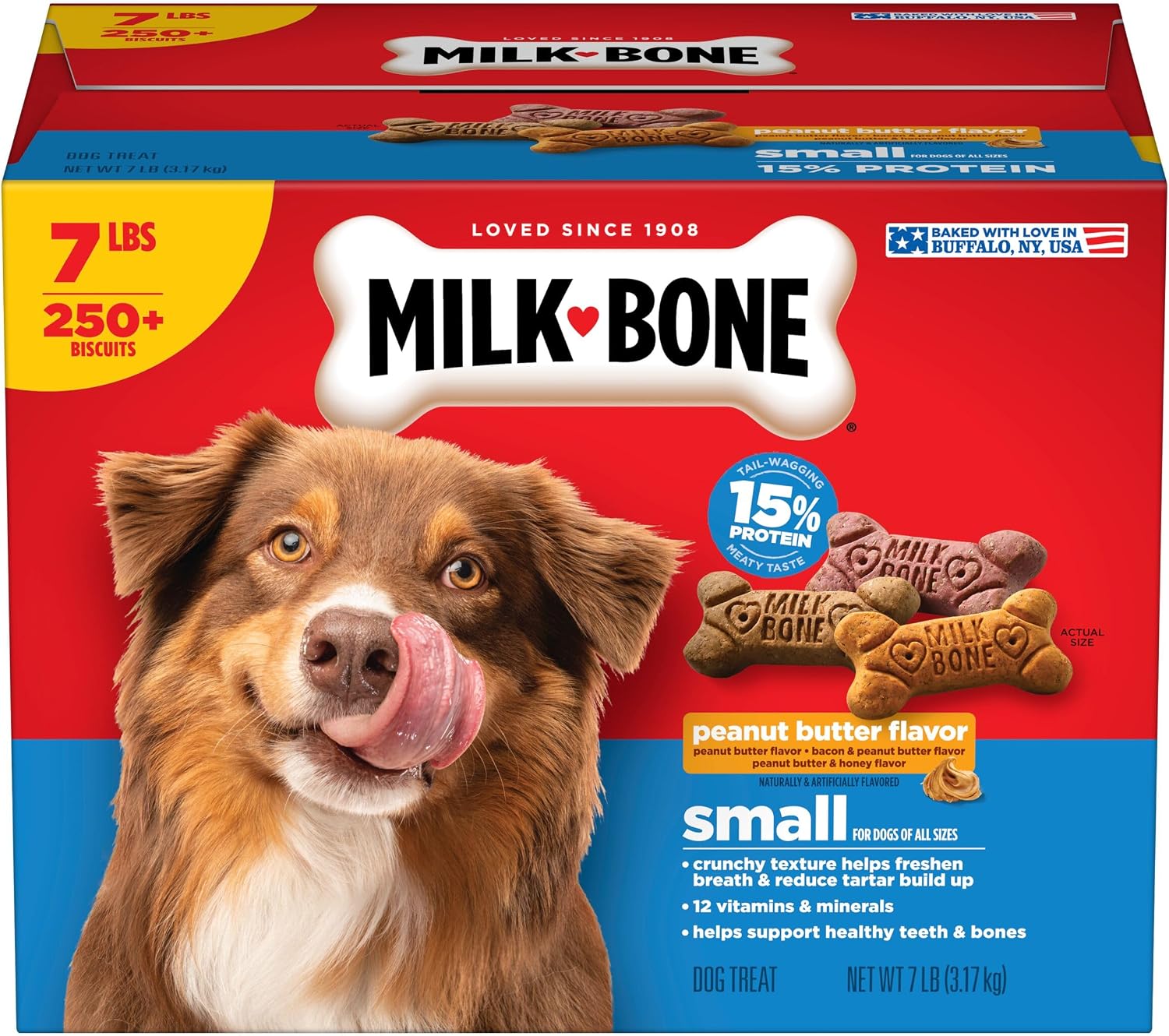 Milk-Bone Peanut Butter Flavor Biscuits, Small Dog Treats, 7 Lb.