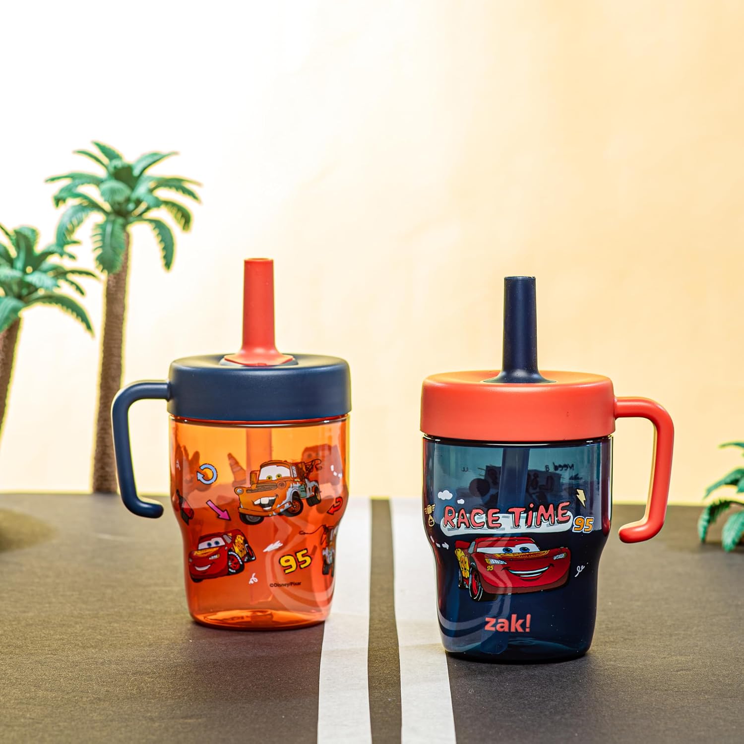 Zak Designs Disney Pixar Cars Capri 10oz Leak-Proof Toddler Cups, 2-Pack