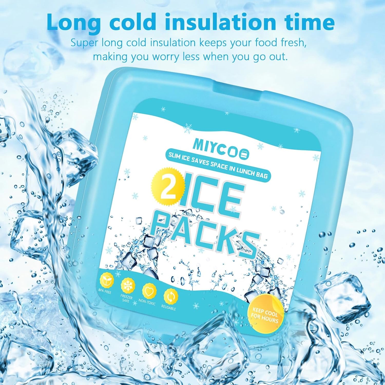 MIYCOO Ice Packs for Lunch Boxes & Coolers Long Lasting, Reusable