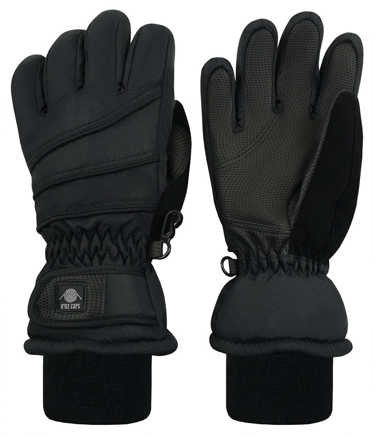 N'Ice Caps Kids Waterproof Winter Thinsulate Warm Gloves (Black, 7-8 Years)