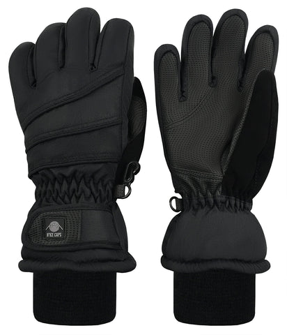 N'Ice Caps Kids Waterproof Winter Thinsulate Warm Gloves (Black, 7-8 Years)