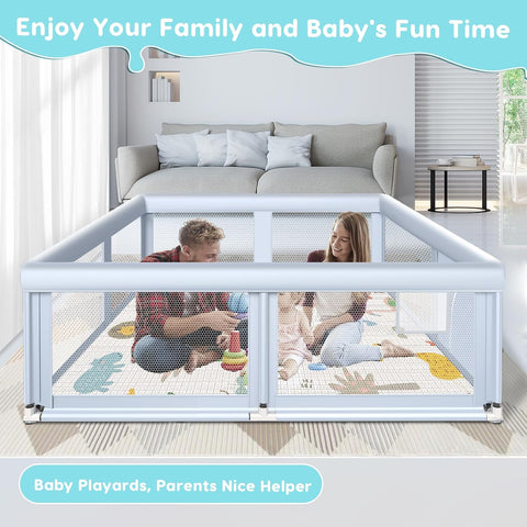 Fshibila 65" ×50" Large Baby Playpen with Mat, Baby Playard for Babies and Toddlers, Play Pens for Indoor & Outdoor, Sturdy Safety Play Yard with Soft Breathable Mesh, Anti-Fall, Grey