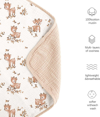 Konssy 100% Cotton Muslin Baby Blanket for Girls Boys, 40"x36"