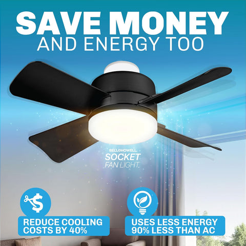 Bell+Howell Socket Breeze 15.4" Socket Fan Light with Remote