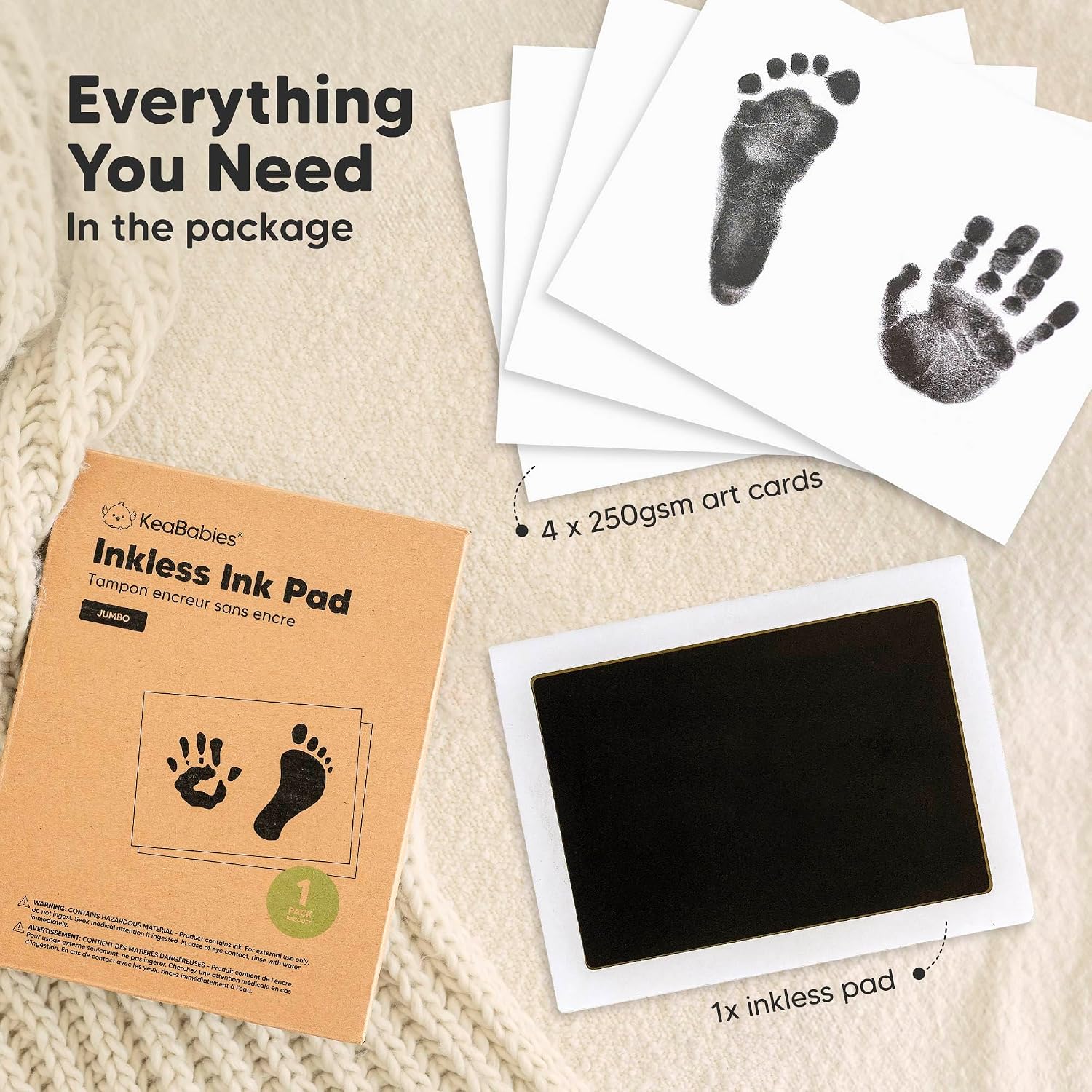 1pk Inkless Baby Hand and Footprint Kit, Mess Free Ink Pad (Jet Black, J)