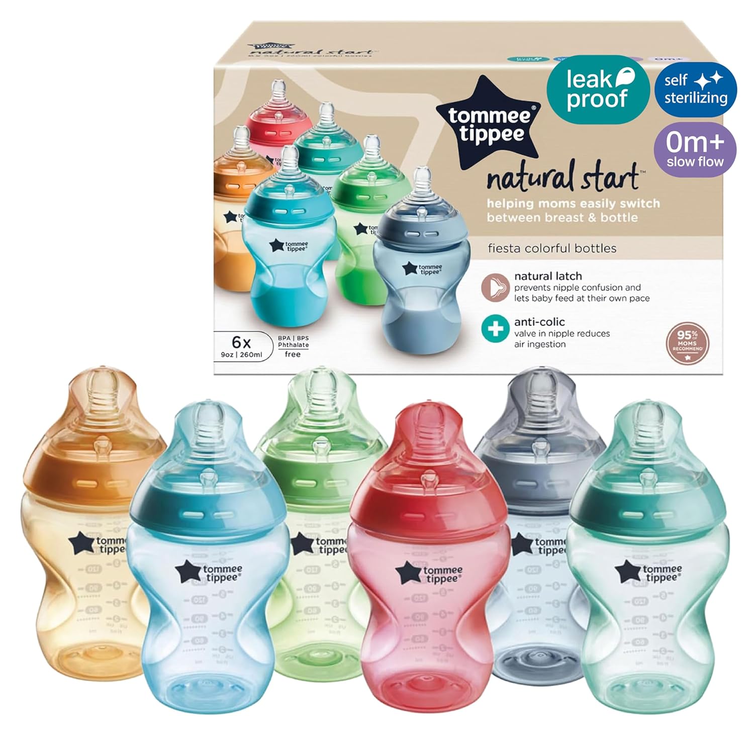 Tommee Tippee Natural Start Baby Bottles, Anti-Colic, 0m+, 9oz
