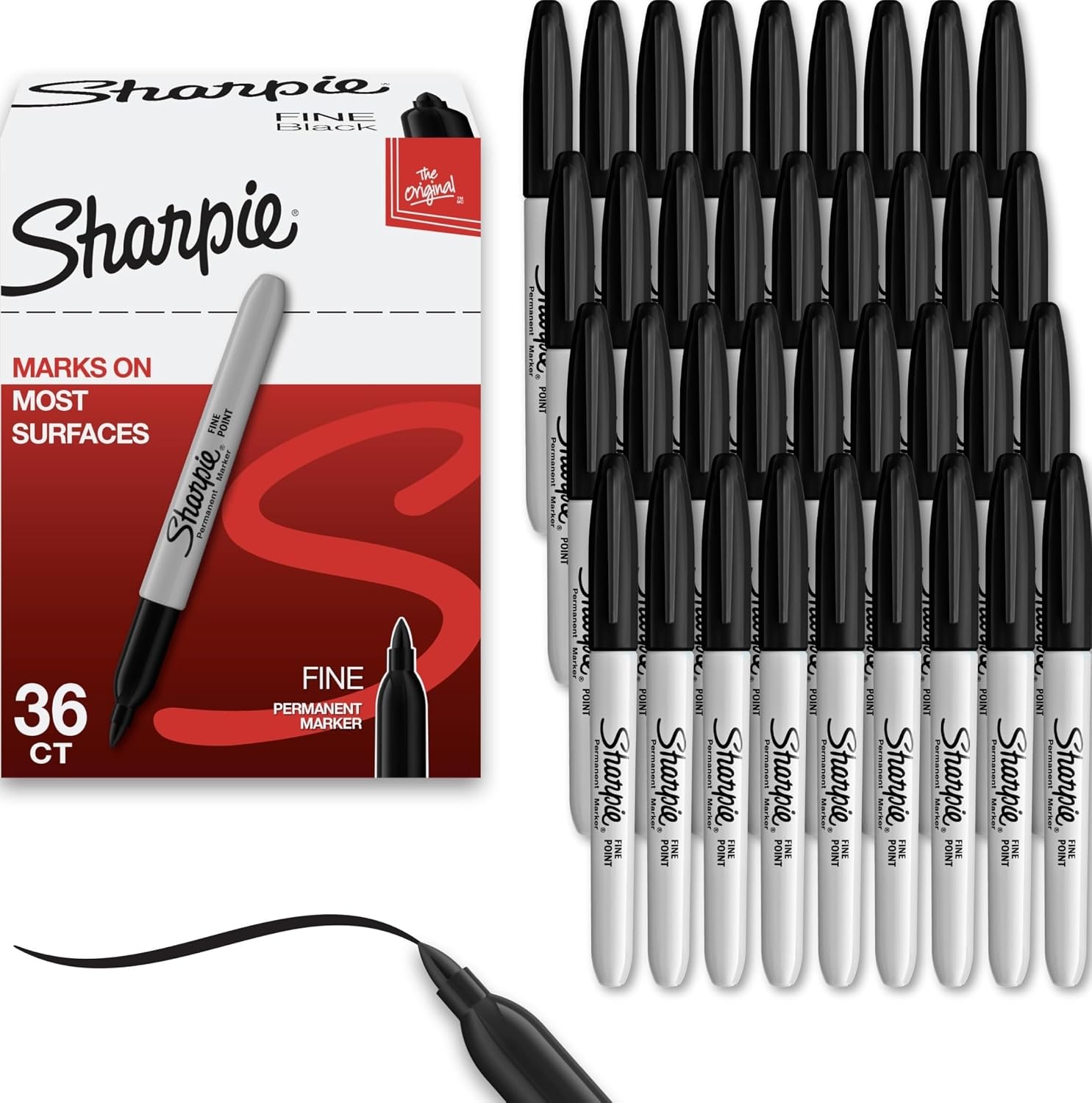 Sharpie Permanent Markers, Bulk Set, Fine Tip Markers, For Plastic, Metal, Wood, And More, Black, 36 Count