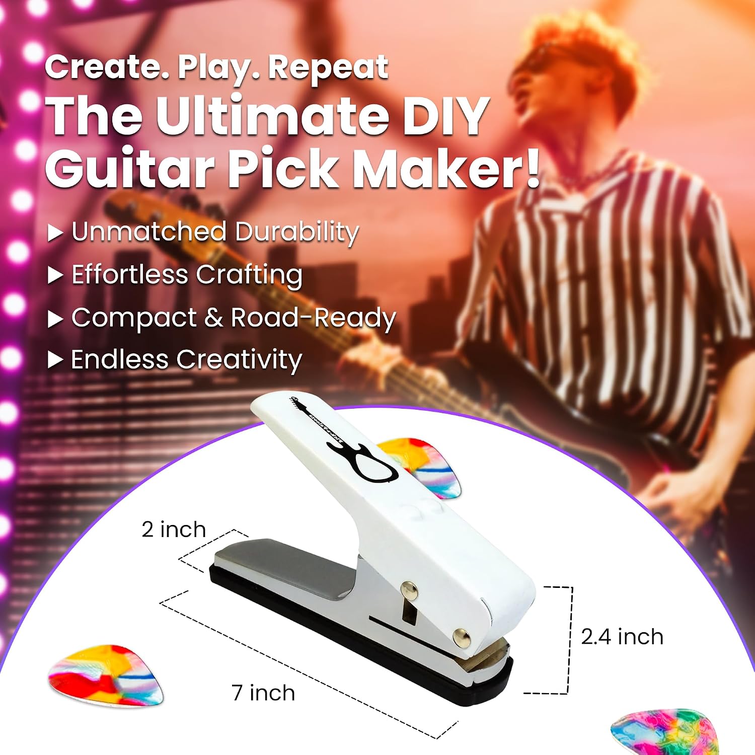 DIY Guitar Picks Punch Mega Pack with Pick Punch Tool- White
