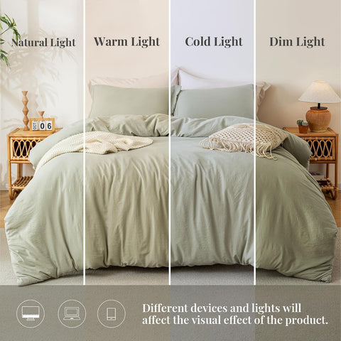 MILDLY Duvet Cover Full Ultra Soft Comforter Cover Set 3pcs, Mist Sage