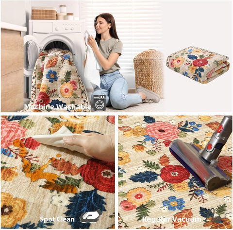 Washable Living Room Area Rug: 5x7 Rugs for Bedroom Non Slip Large Carpet