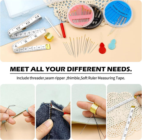 FIVEIZERO Premium Hand Sewing Needles Set,90-Count Assorted Embroidery Needles with threaders,Thread Removal Knife, Thimble,Soft Tape Measure for Hand Sewing Repair