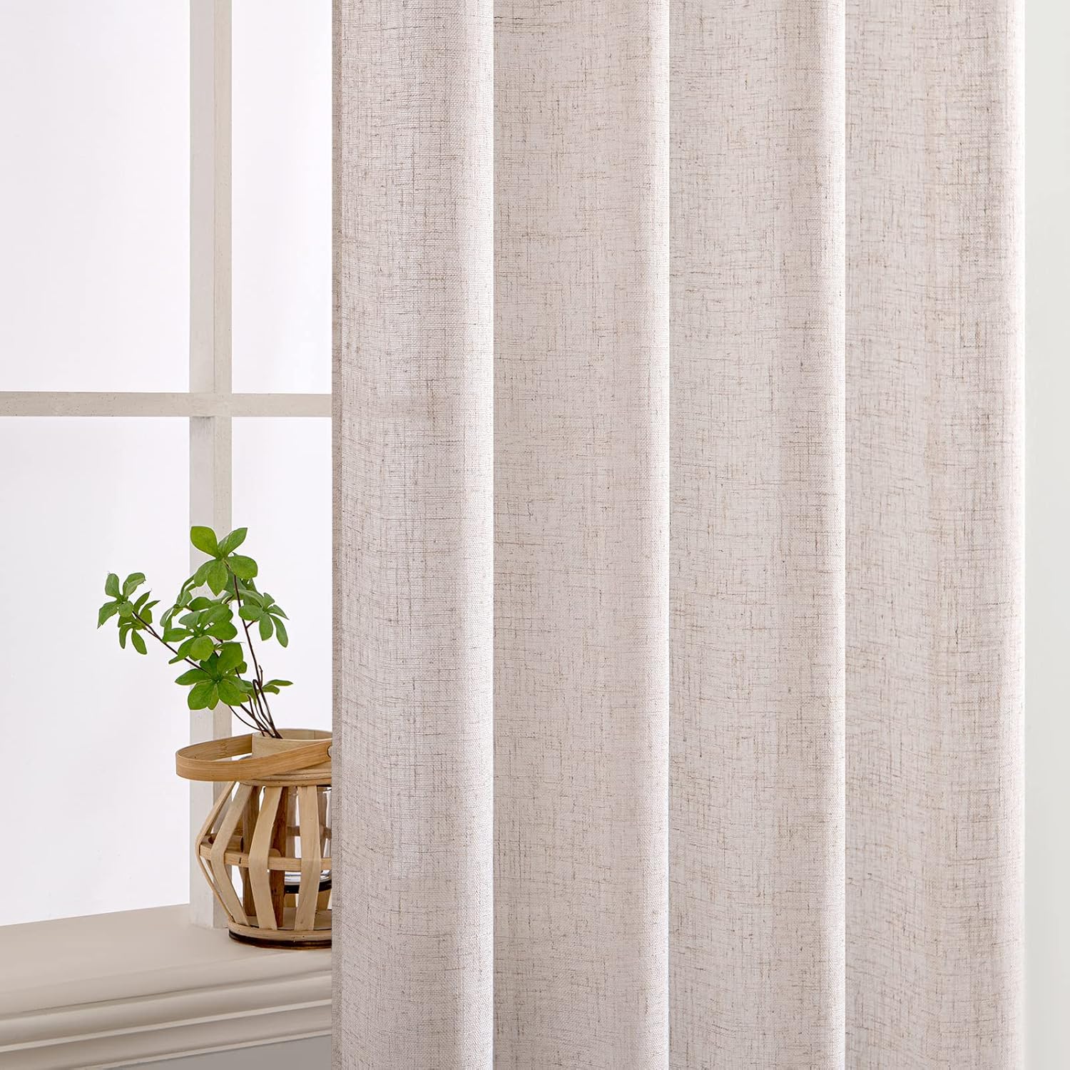 MIULEE Natural White Linen Curtains 52x63 Inch Length 2 Panels for Bedroom