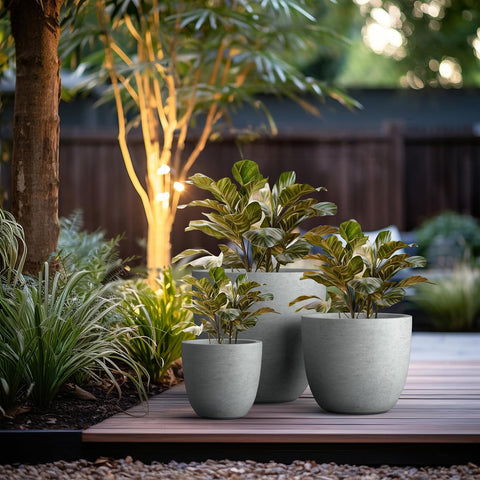 Kante Set of 3 Pale Gray Concrete Bowl Planters 18" 14" 10" Dia