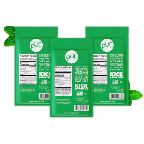 PUR Gum, Spearmint, Xylitol Gum, No Artificial Flavor, 165 Count (3x55)