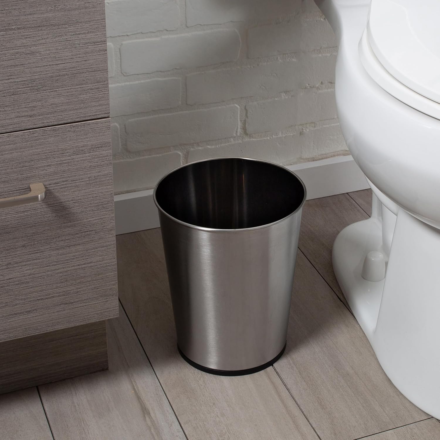 Bath Bliss 5 Liter Small Wastebasket, Stainless Steel | Compact Round Open Top Trash Can | Durable Bathroom Bedroom Dorm Office Garbage Bin | Stylish Space-Saving Waste Disposal Container