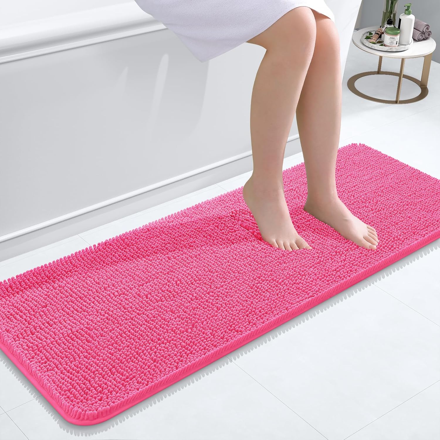 OLANLY Bathroom Runner Rugs 47x17, Extra Soft Absorbent Chenille Bath Rugs