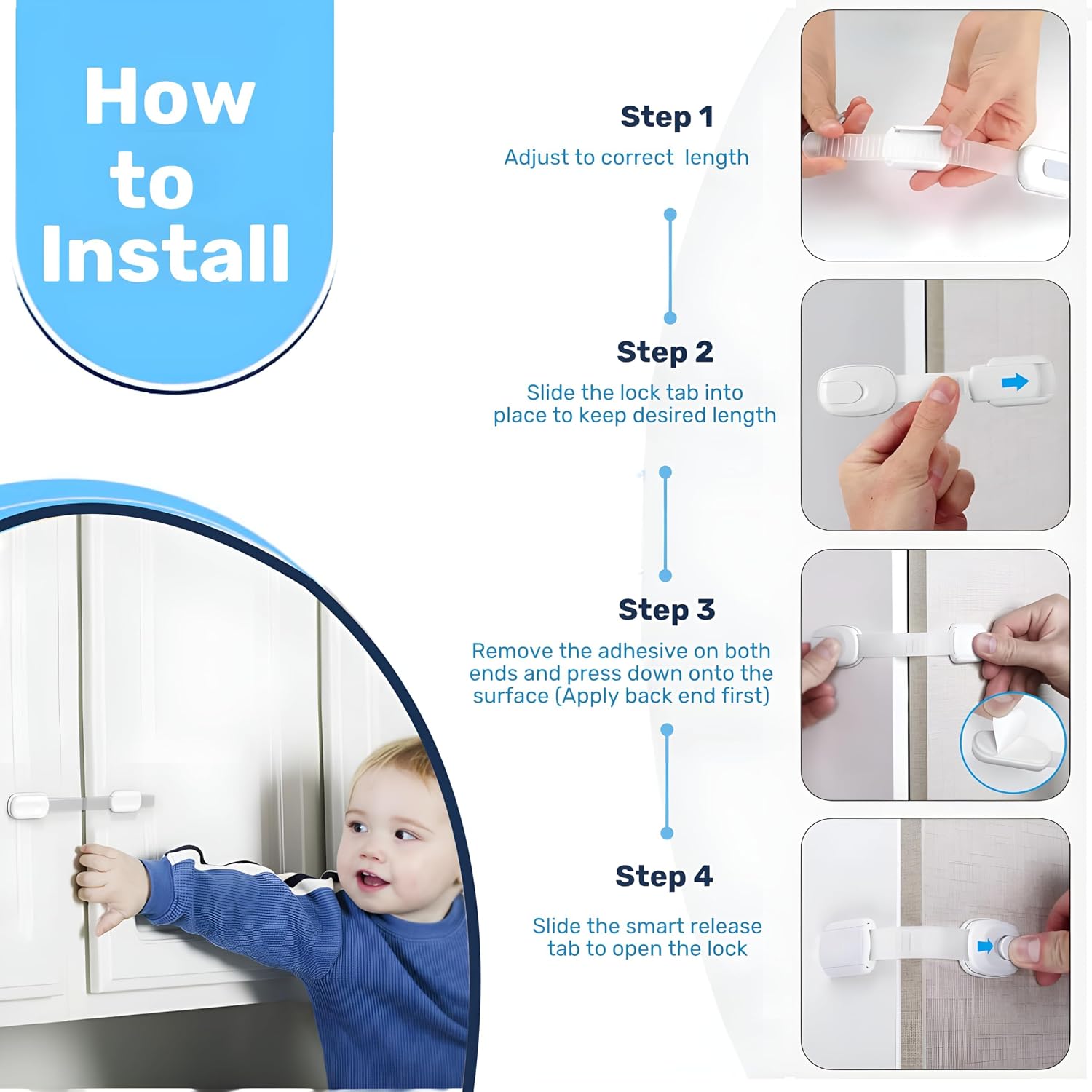 Baby Proof Me RV Fridge Lock & Child Safety Cabinet Latch, White, 6-Count