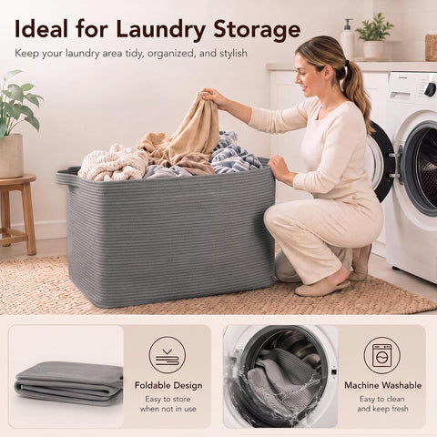 OIASKET 95L Extra Large Blanket Basket, 24" x 16.9" x 14.2" Woven Basket