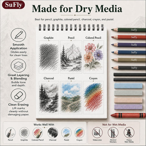 SuFly Sketch Book 9x12, 100-Sheet Drawing Paper Pad, 68lb/100gsm, Acid-Free