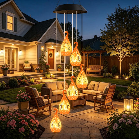 Toodour Solar Wind Chime, Hanging Flame Wind Chimes, LED Decorative Mobile