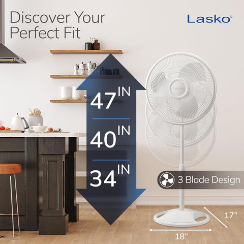 Lasko Oscillating Pedestal Fan - Adjustable to 47" - 2520 - White