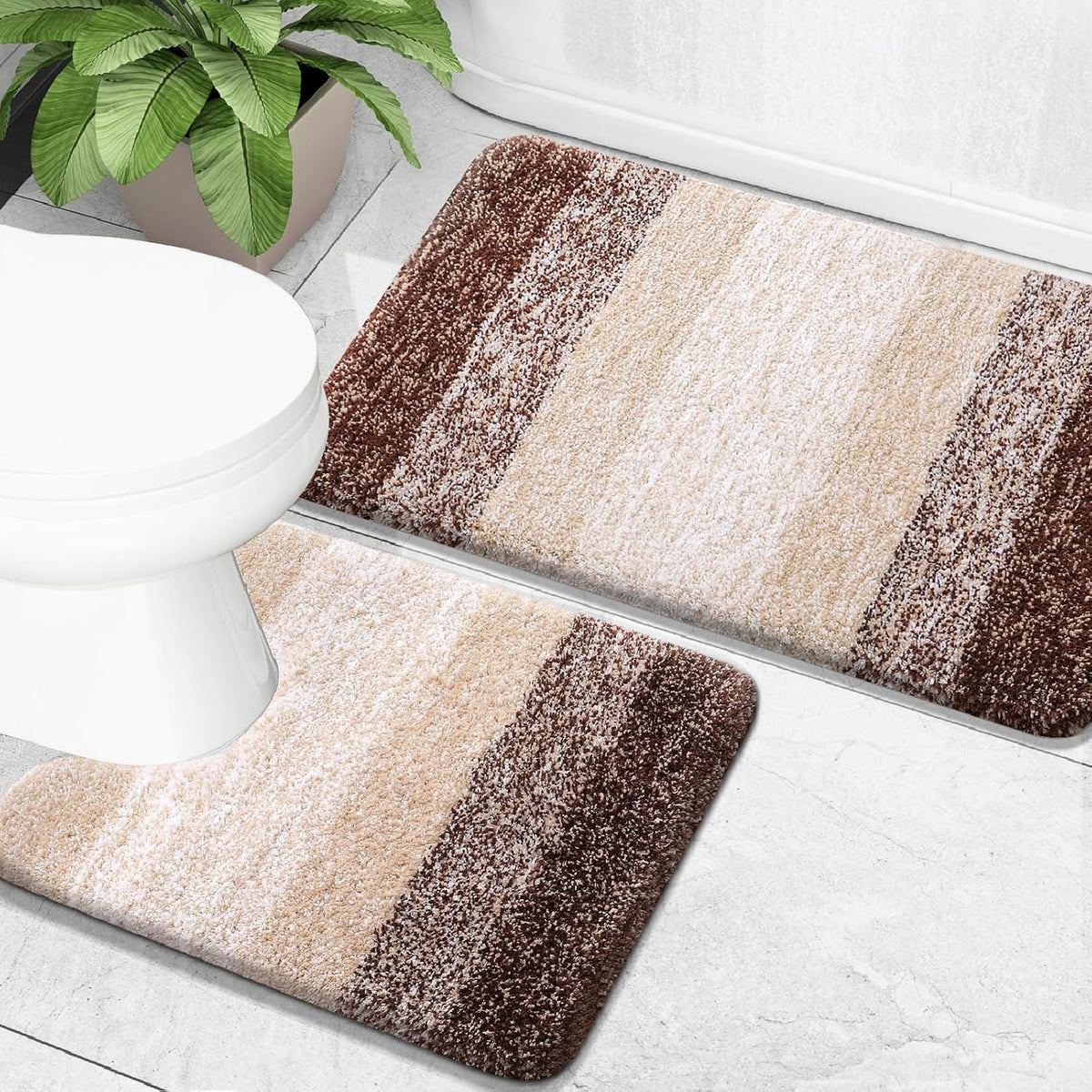 OLANLY Micorfiber Bathroom Rug Set 2 Piece, Soft Absorbent Bath Mats, Brown