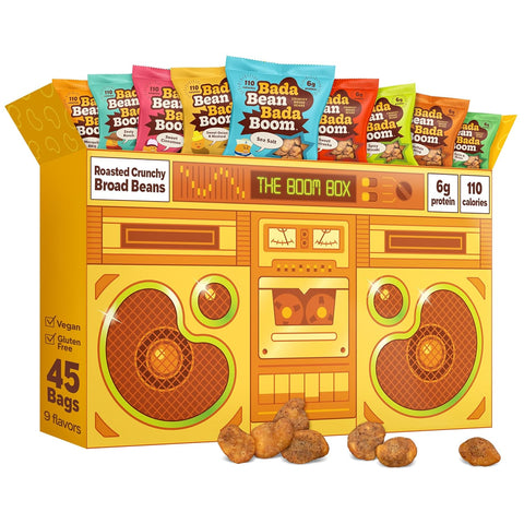 Bada Bean Bada Boom, Crunchy Roasted Broad Bean Snacks (Fava), High Protein, Vegan, Gluten-free - 110 Calorie Packs, The Boom Box Variety Pack, 1 Ounce (Pack of 45)