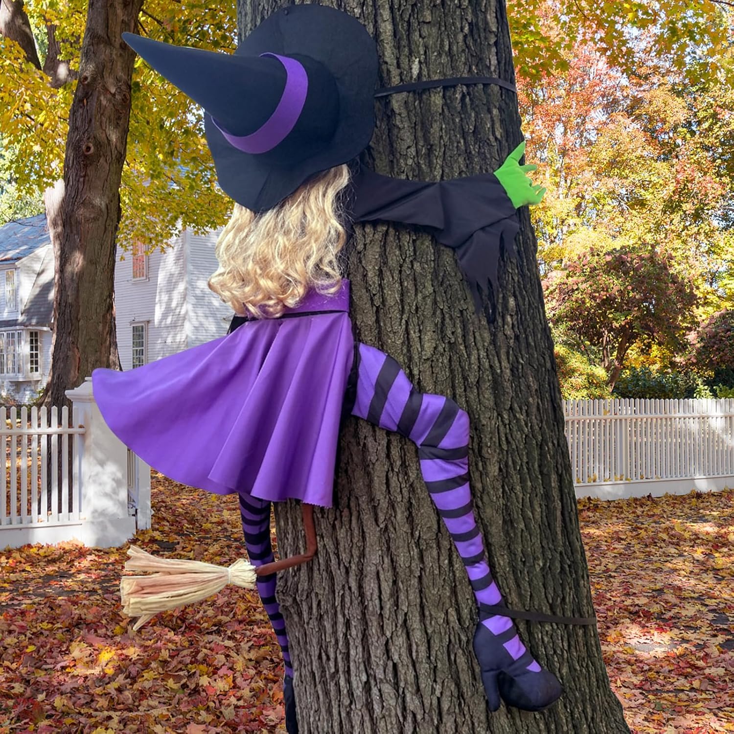 63" Purple Witch Crashing into Tree Halloween Outdoor Decor