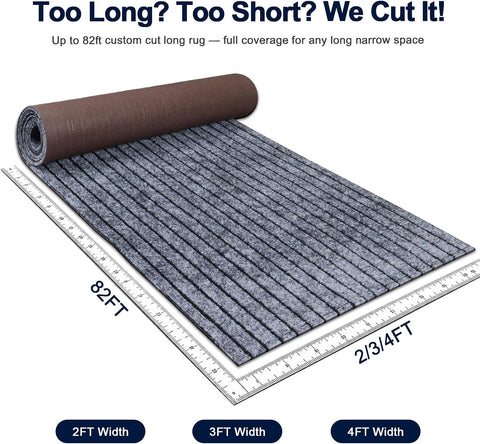 2x8 FT Non-Slip Runner Rug with Rubber Backing, Gray Strip