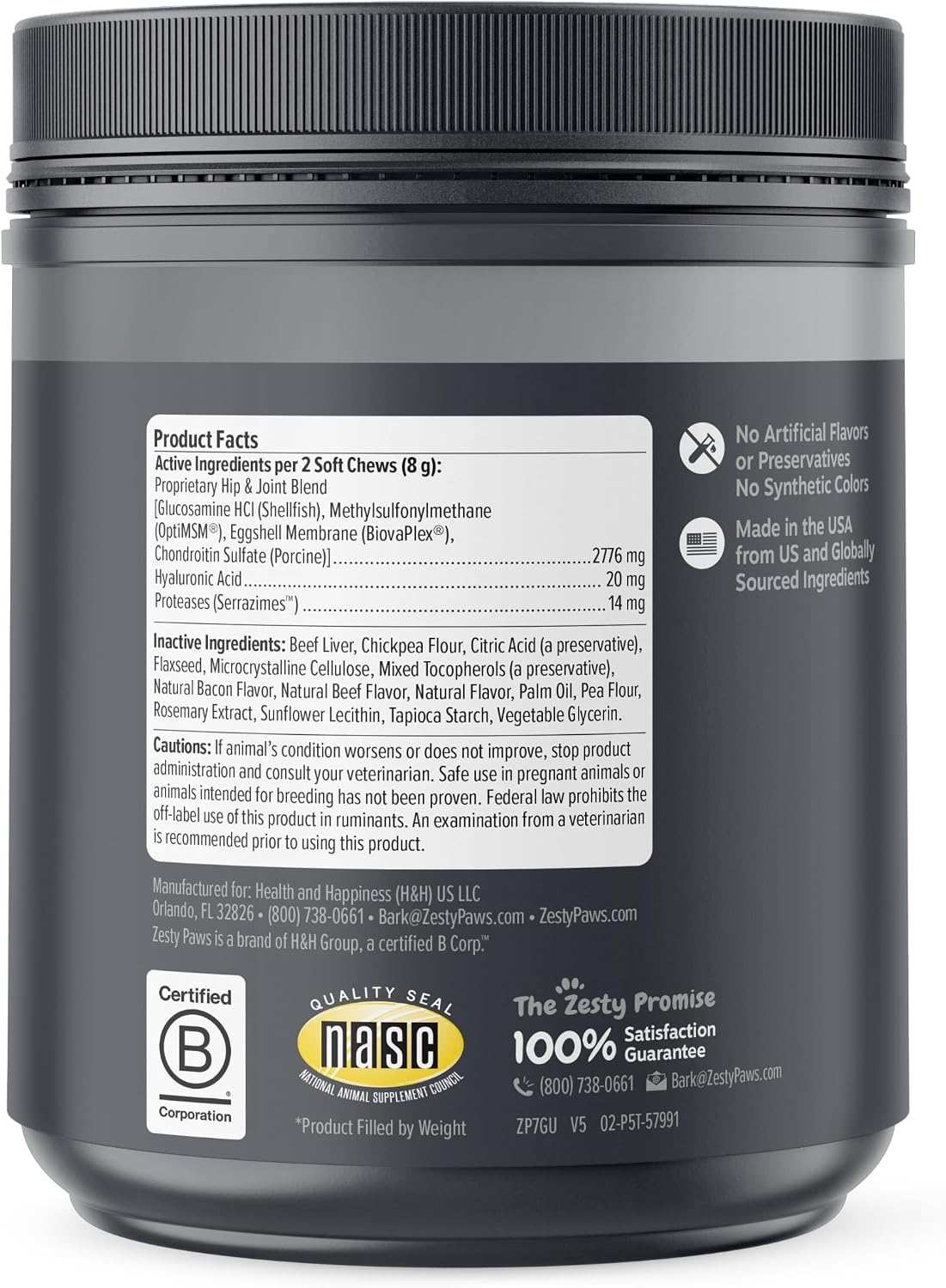 Zesty Paws Vet Strength Mobility Bites Beef & Bacon Flavor Hip & Joint Support Chews for Dogs with Glucosamine, Chondroitin, MSM, Hyaluronic Acid & Serrazimes - 90 Count