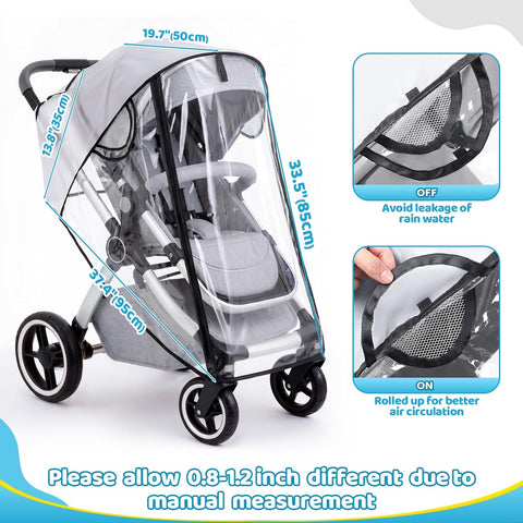 Clear Stroller Rain Cover, Universal Fit Baby Travel Weather Shields