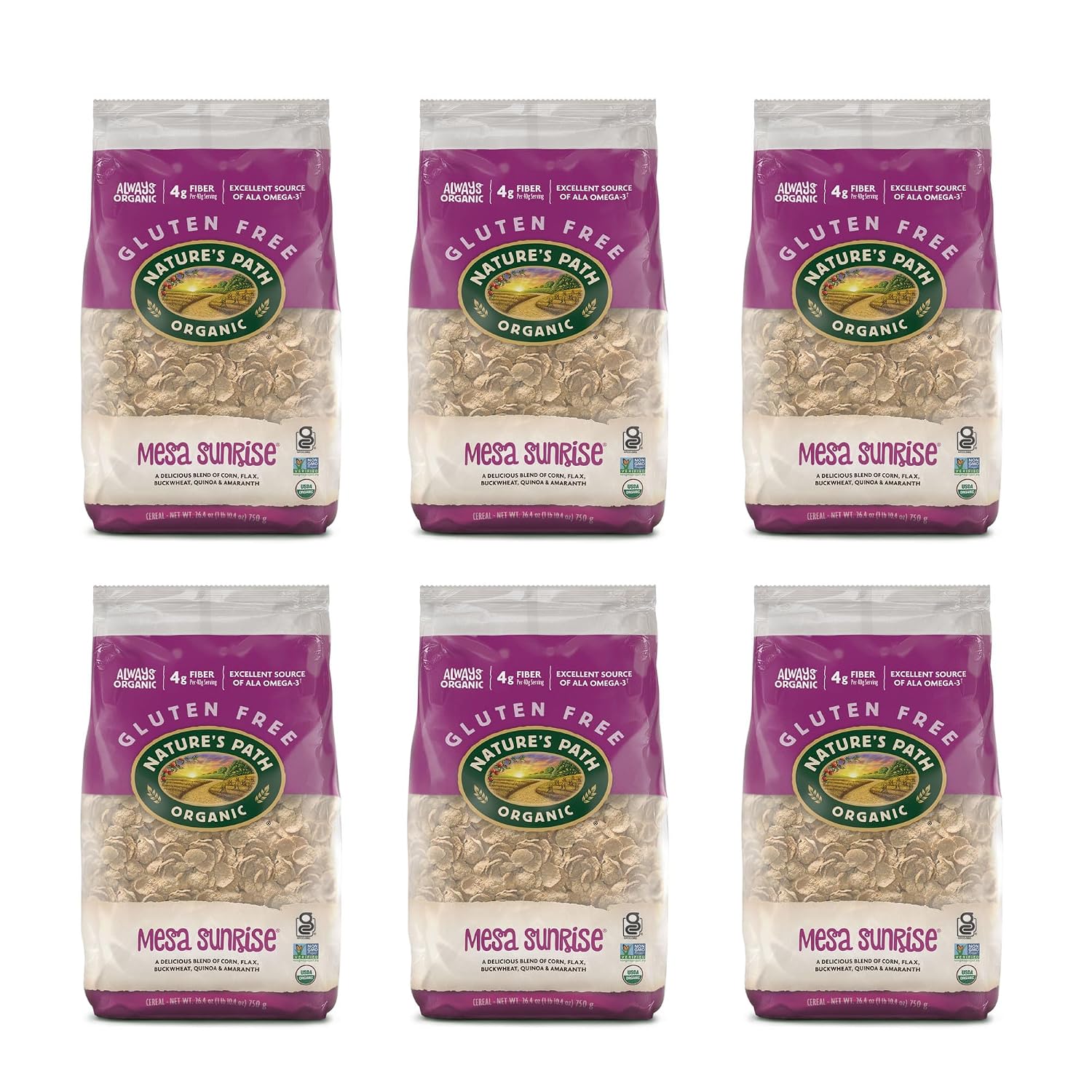 Nature's Path Organic Mesa Sunrise Cereal, 26.4 oz (Pack of 6), Flax Seeds, Quinoa, Amaranth, Gluten Free, Earth Friendly Packaging