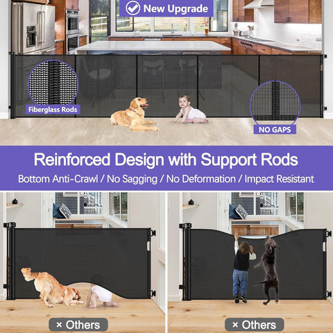 Reinforced 42" Tall 120" Wide Retractable Baby Gates for Large Openings
