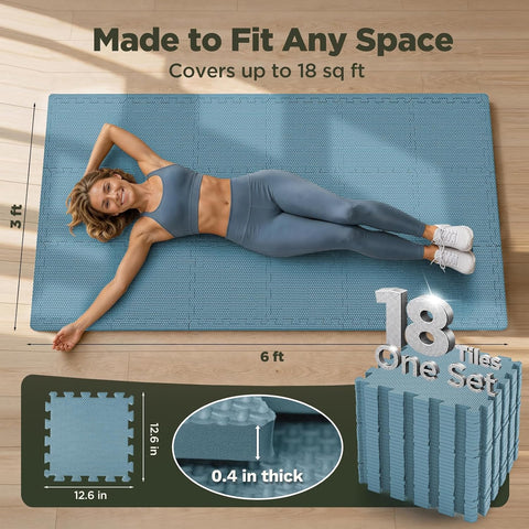 AIRHOP 18 PCS Gym Floor Mat, EVA Foam Puzzle Gym Mat, High-Density Interlocking Foam Floor Tiles for Home Gym, Play Workout Garage Kitchen Flooring 12.6"x12.6"x0.4"