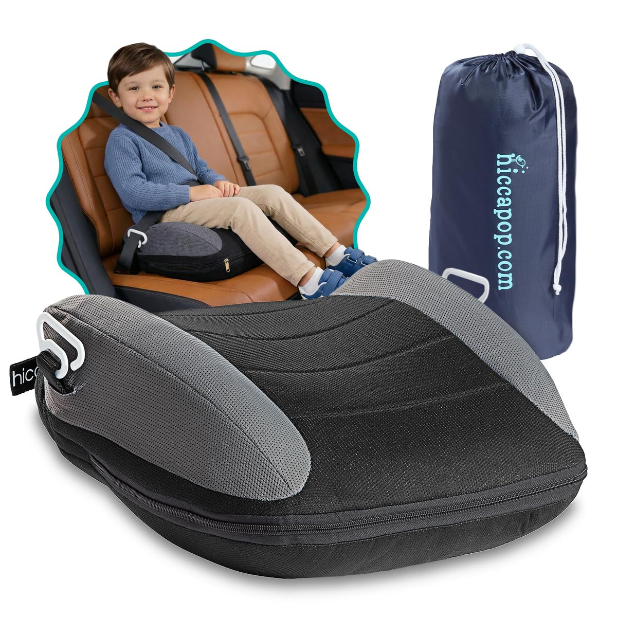 UberBoost Inflatable Booster Seat for Car, Travel Booster Seat, Black/Gray