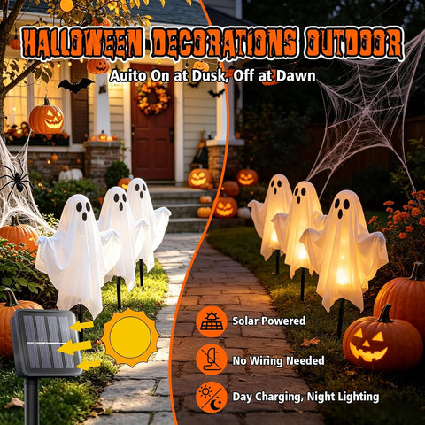 6 Pack Halloween Decoration Outdoor Solar Ghost Lights Warm White