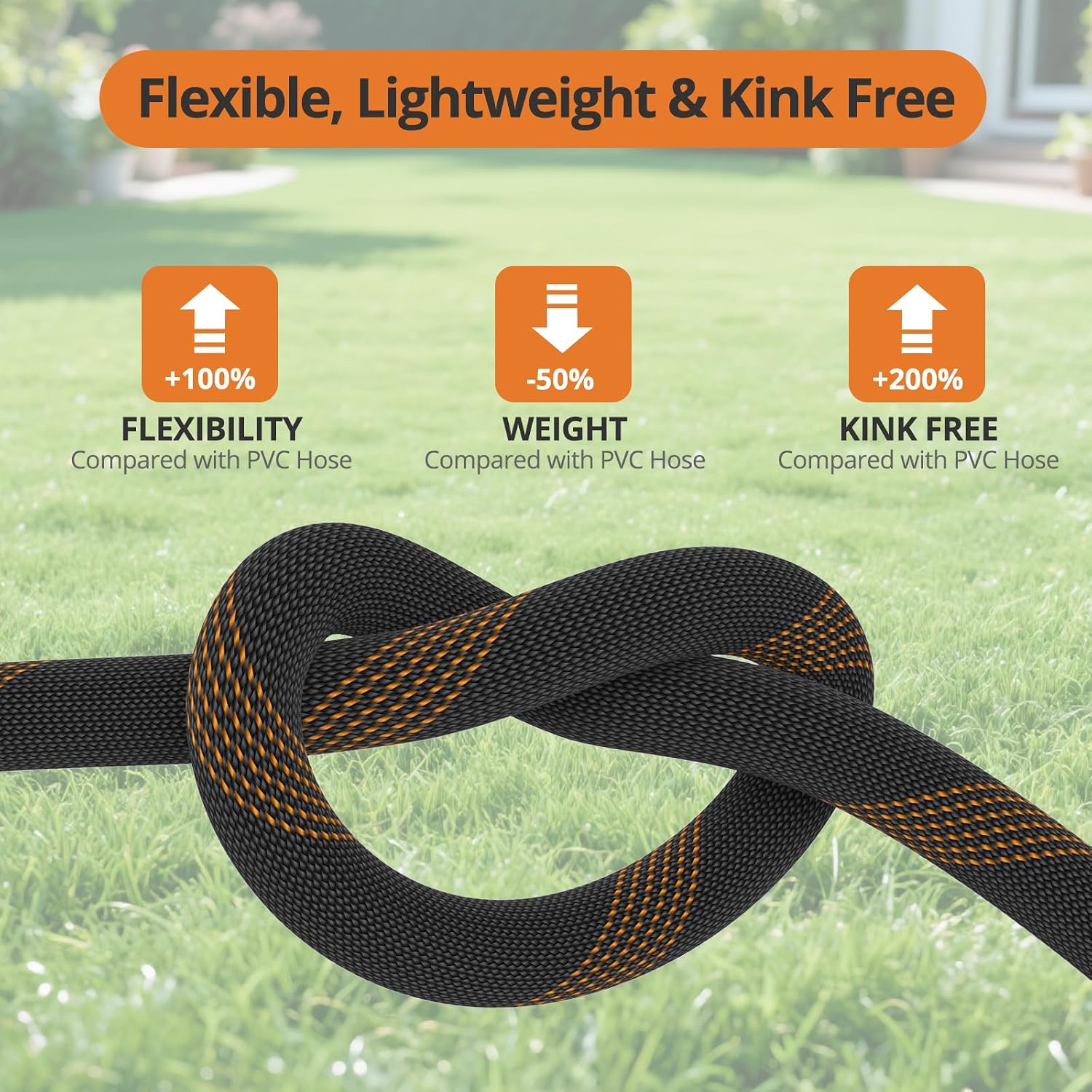 Garden Hose 100ft, 2026 New Flexible Water Hose with 10 Function Nozzle, Solid Brass Fittings, Lightweight, No Kink, Leak-proof, Durable Fabric Hose for Gardening, Cleaning, Car Washing