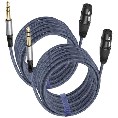 2 Pack 16FT 1/4 TRS Male to 3Pin XLR Female Microphone Cable,6.35mm TRS to XLR Female Braid Quarter inch Balanced Cable for Mixer Microphone Active Speakers