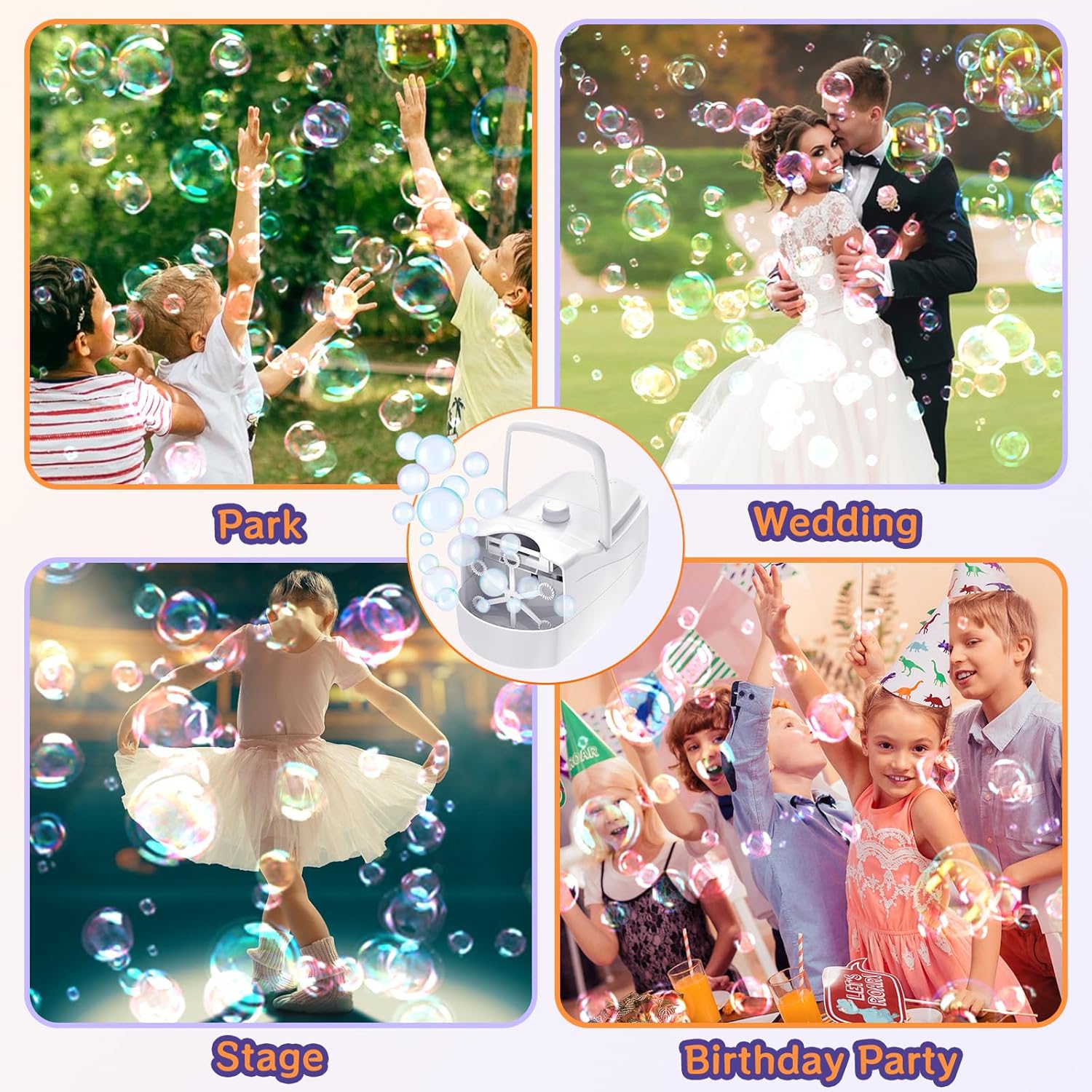Bubble Machine for Kids, Bubble Blower for Parties and Weddings (White)