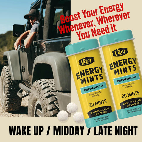 Viter Energy Caffeine Mints 40mg, Sugar Free, Peppermint, 20ct, 6 Pack