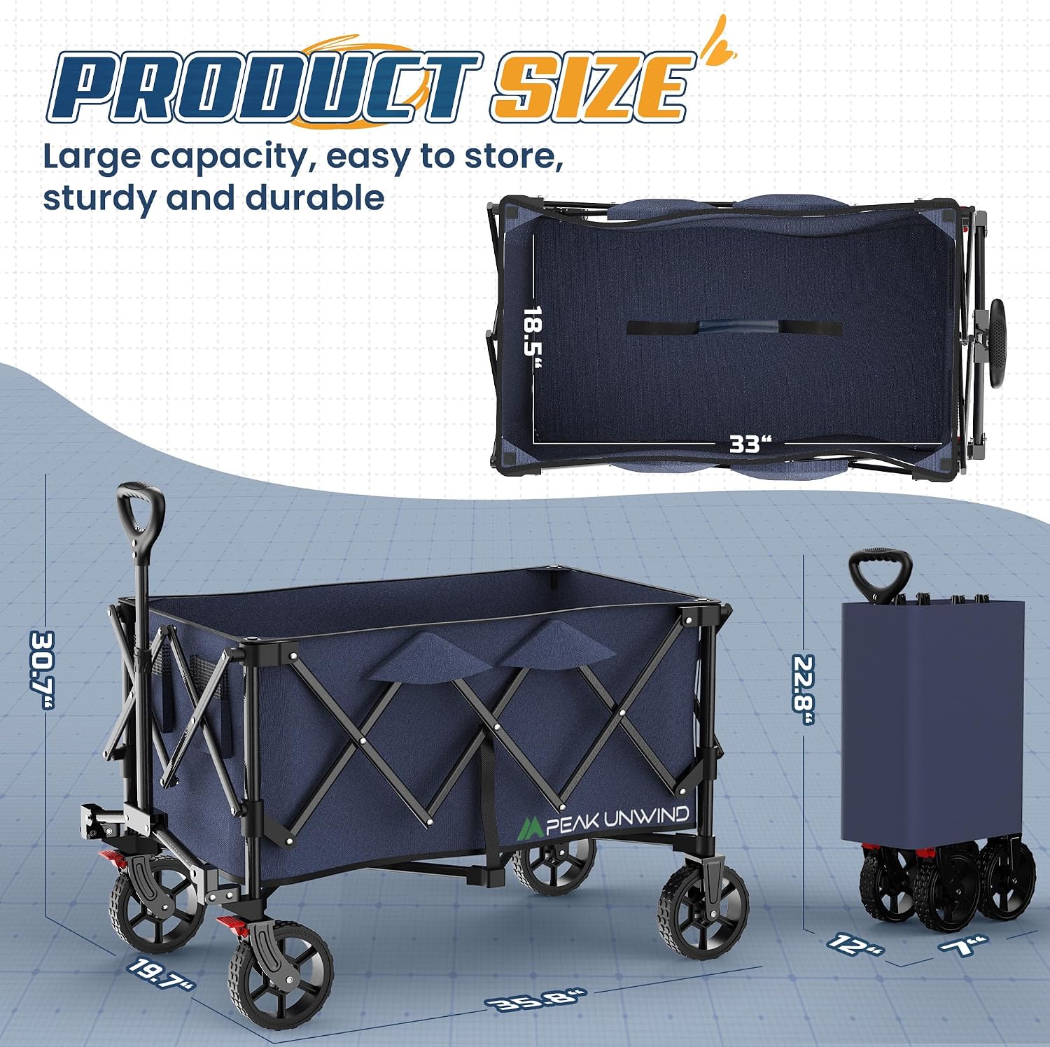 Wagons Carts Foldable,Collapsible Wagon with Wheels,450LBS Heavy Duty Beach Wagon Cart