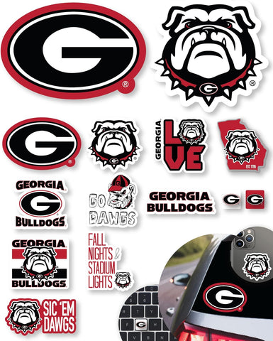 UGA Gifts Georgia Bulldogs Stickers & Decals 14 Pc Set for Car Water Bottle