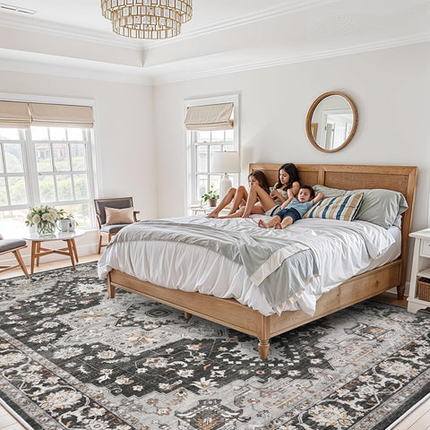 Large 9x12 Area Rug: Soft Non-Slip Rug Vintage Distressed Indoor Accent Rug