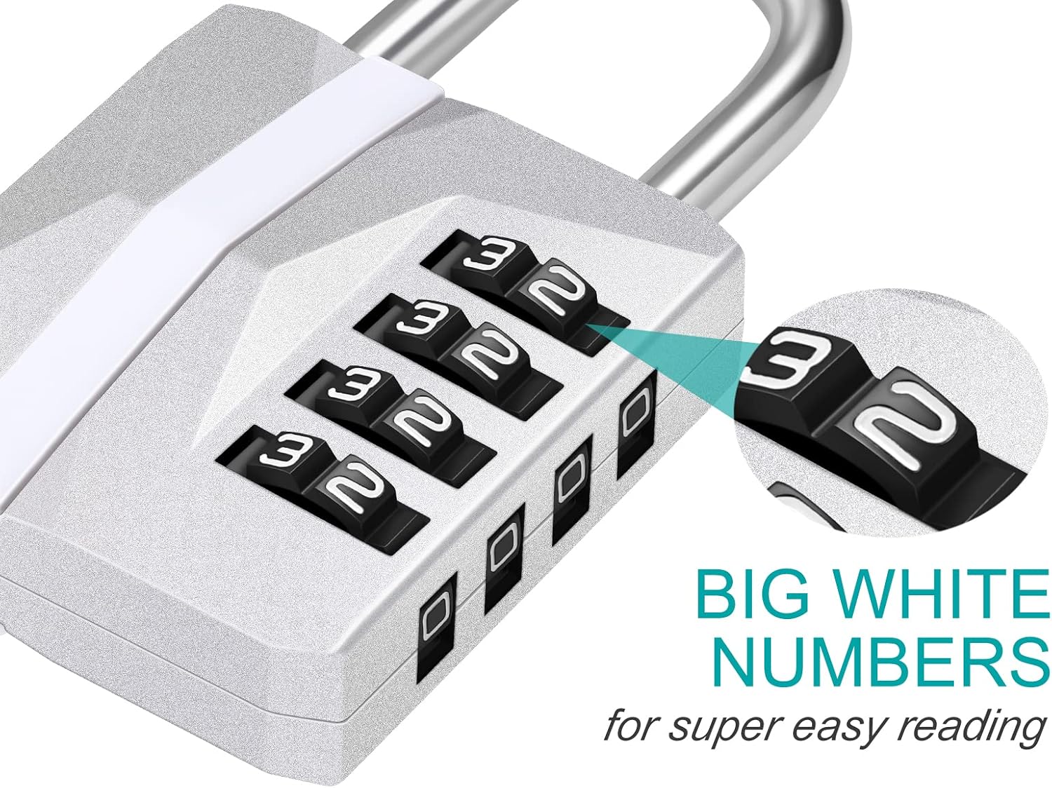 ZHEGE Locker Lock, 4 Digit Combination Lock Gym Lock & White Code (Silver)